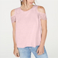 INC International Concepts Women's Lace Linen Blend Cold Shoulder Top Pink Size X-Small