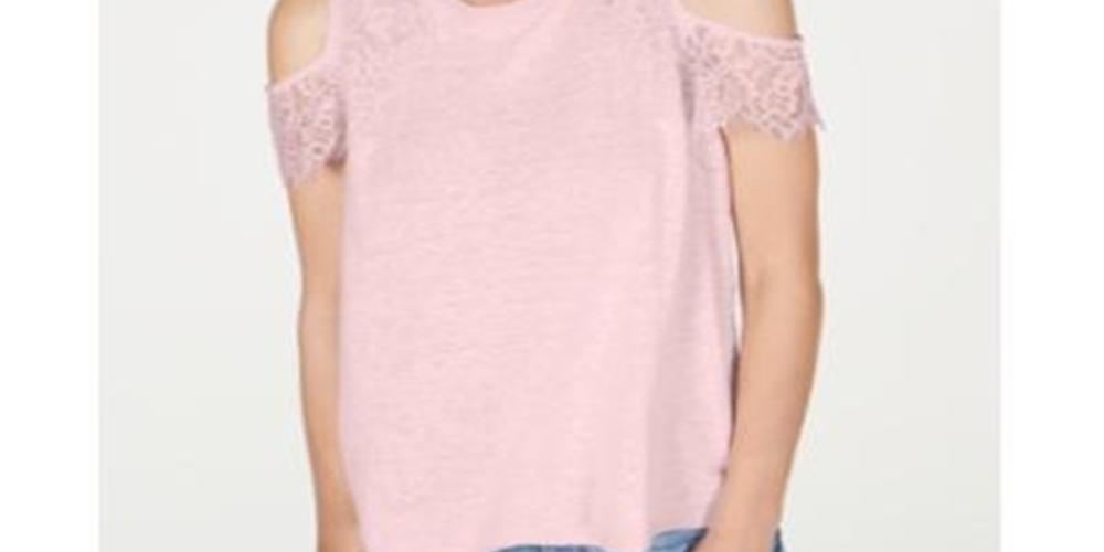 INC International Concepts Women's Lace Linen Blend Cold Shoulder Top Pink Size X-Small