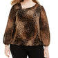 Alfani Women's Plus Size Animal-Print Asymmetrical-Neck Top  Brown Size 3X