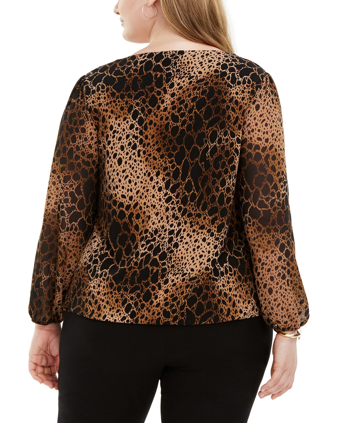 Alfani Women's Plus Size Animal-Print Asymmetrical-Neck Top  Brown Size 3X