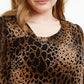 Alfani Women's Plus Size Animal-Print Asymmetrical-Neck Top  Brown Size 3X