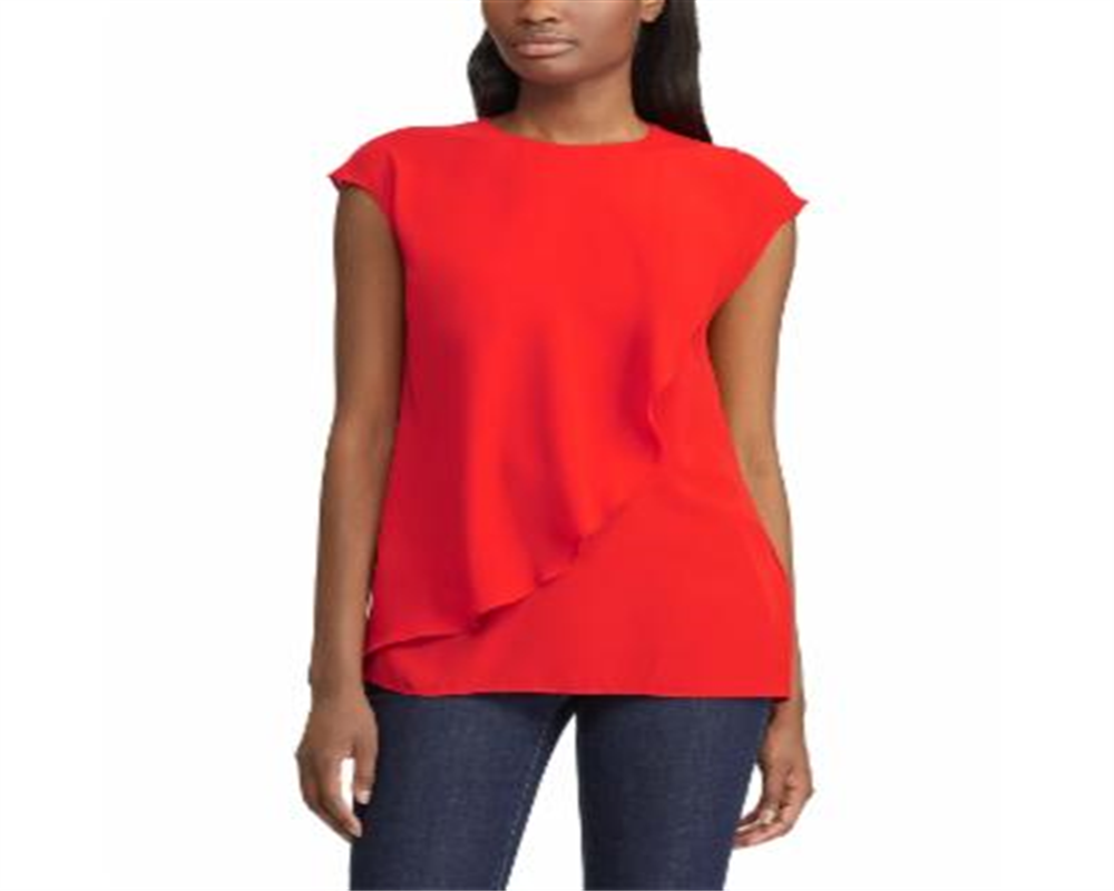 Ralph Lauren Women's Short Sleeve Blouse Top Red Size Small