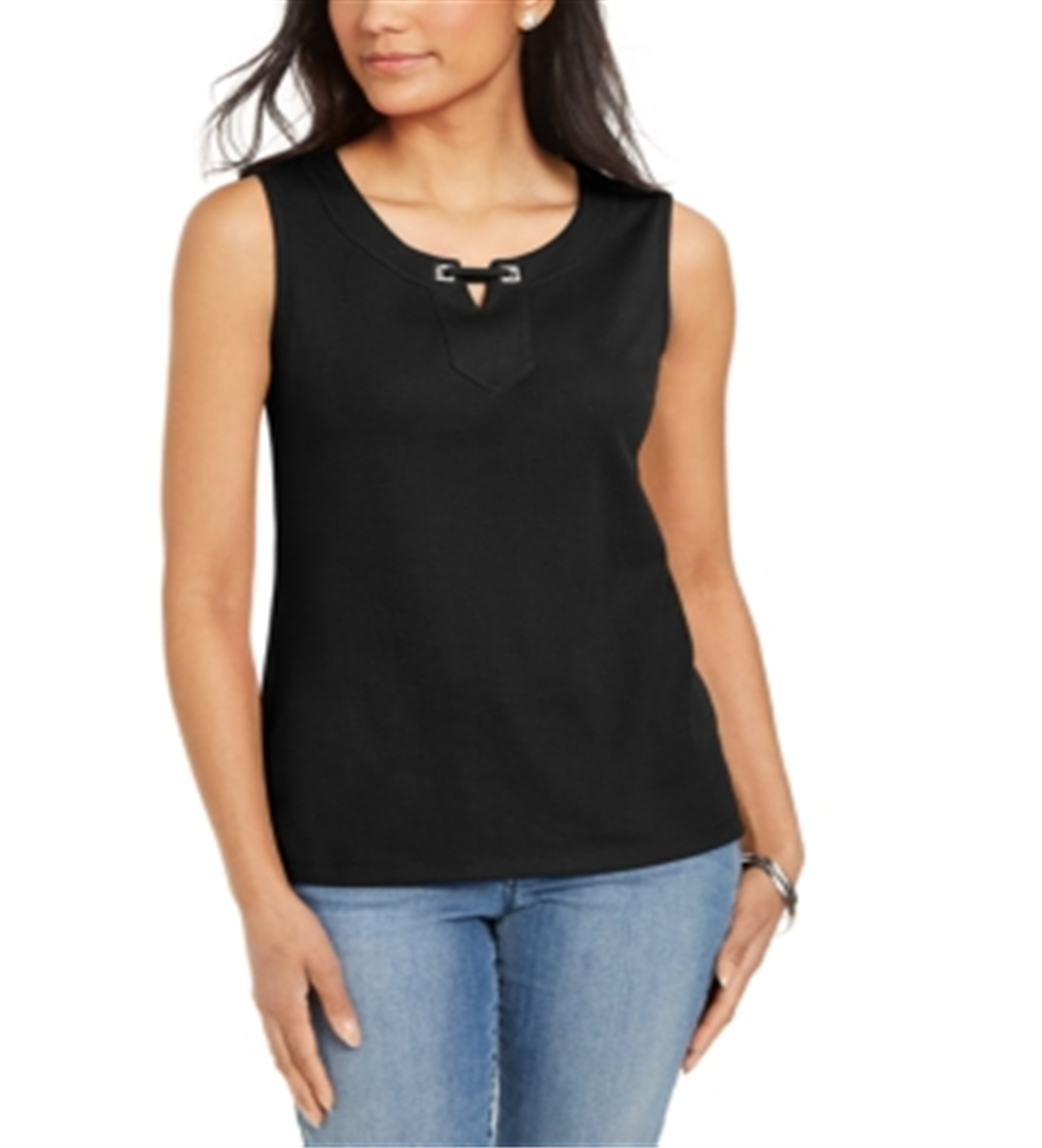 Karen Scott Women's Grommet Trim Tank Top Black Size X-Small