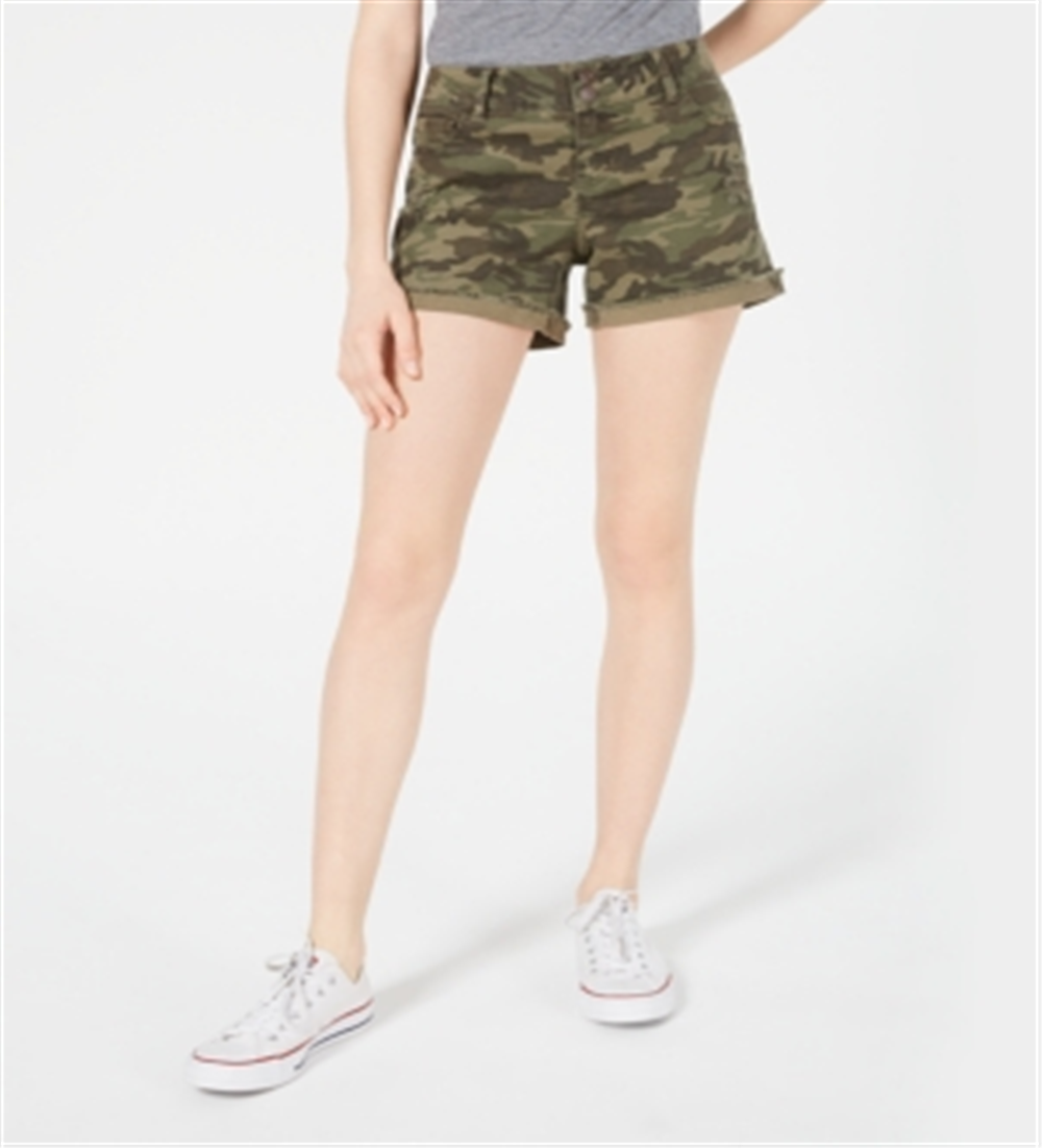 Vanilla Star Junior's Camo Cuffed Distressed Denim MIDI Shorts Green Size 3