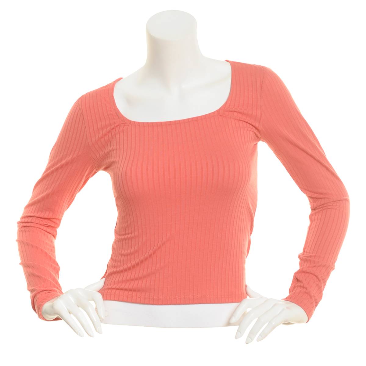 Planet Gold Junior's Ribbed Long Sleeve Square Neck Top Orange Size Medium