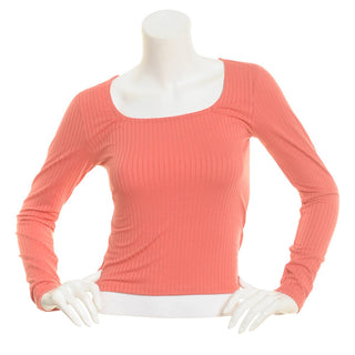Planet Gold Junior's Ribbed Long Sleeve Square Neck Top Orange Size Medium