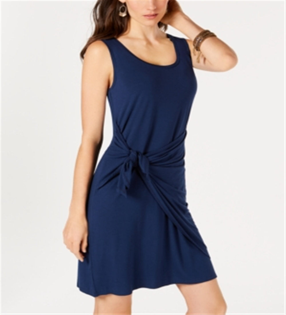 Style & CO Women's Scoop Neck Short Dress Blue Size S