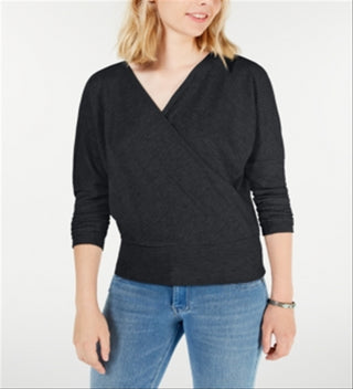 Gypsies & Moondust Junior's Surplice Waffle Knit Top Blue Size X-Small