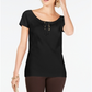 INC International Concepts Women's Lace up Scoop Neck Top Black Size Petite Small