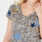 INC Womens Camouflage Short Sleeve V Neck T-Shirt Top Green Size XS