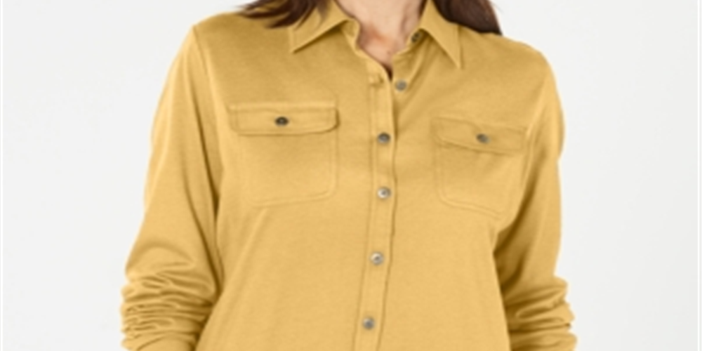 Karen Scott Women's Mixed Media Button Front Top Yellow Size Large