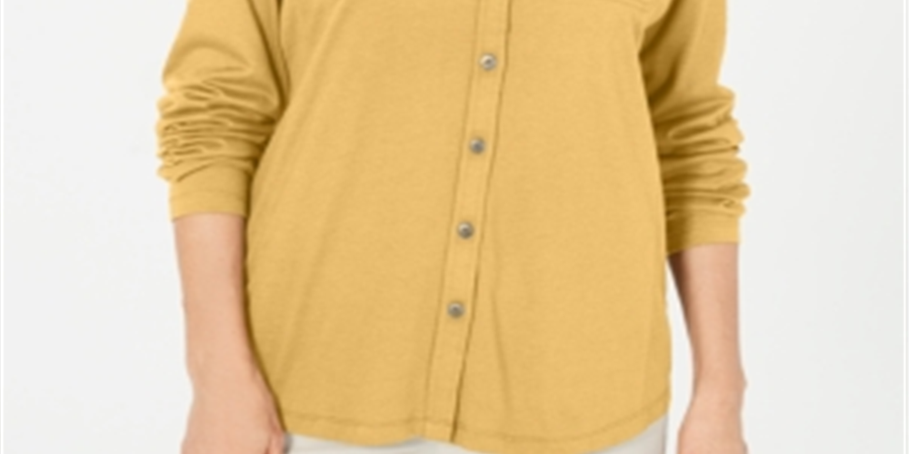 Karen Scott Women's Mixed Media Button Front Top Yellow Size Large