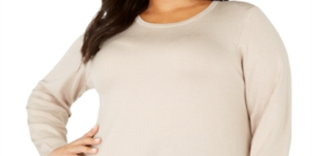 Alfani Women's Plus Round Neck Button Hem Sweater Brown Size 2X