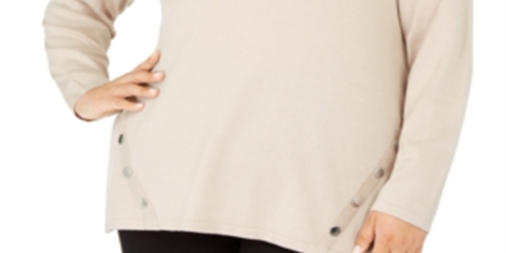 Alfani Women's Plus Round Neck Button Hem Sweater Brown Size 2X