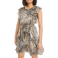 Bar III Women's Ruffled Snake Embossed Mini Dress Brown Size Medium