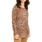 INC International Concepts Women's Long Sleeve Cheetah Print Top Tahitian Tide White Size Small
