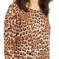 INC International Concepts Women's Long Sleeve Cheetah Print Top Tahitian Tide White Size Small