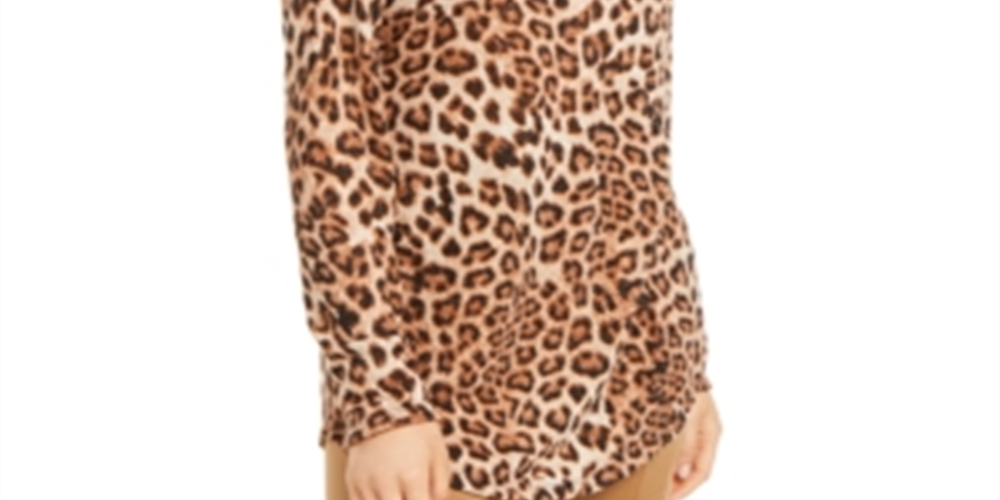 INC International Concepts Women's Long Sleeve Cheetah Print Top Tahitian Tide White Size Small