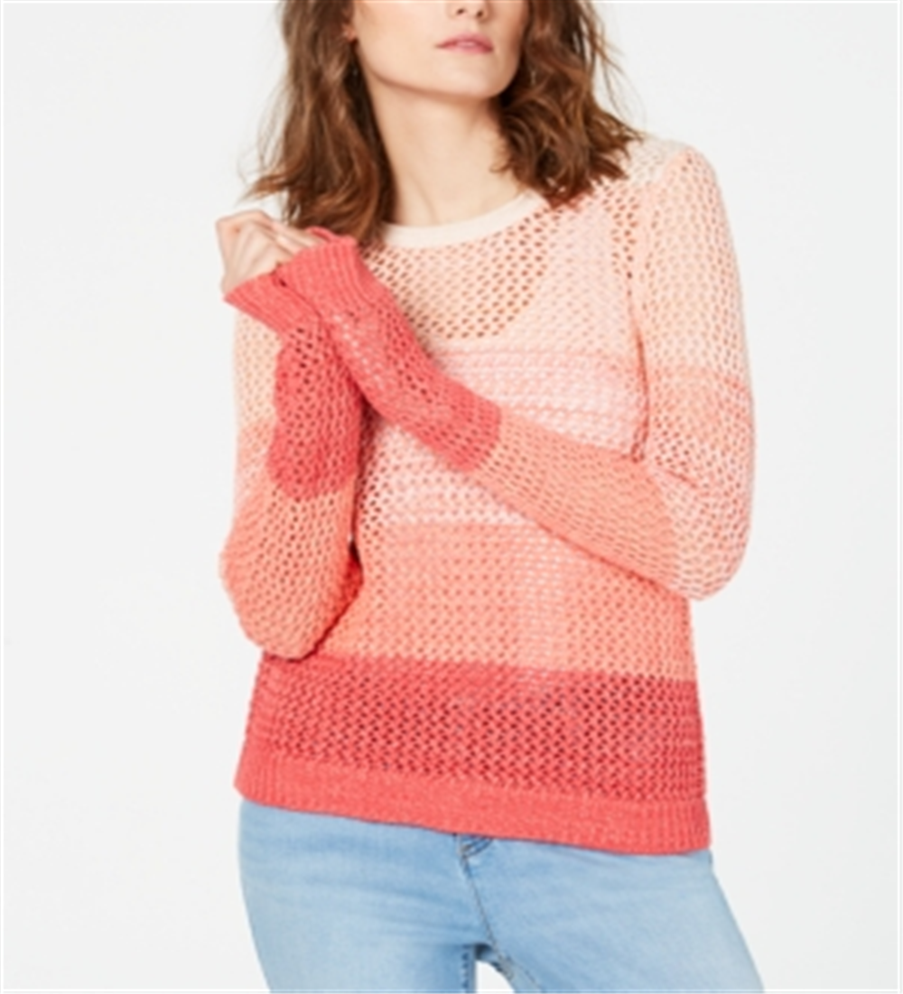 INC International Concepts Women's Metallic Knit Pullover Sweater Orange Size Large