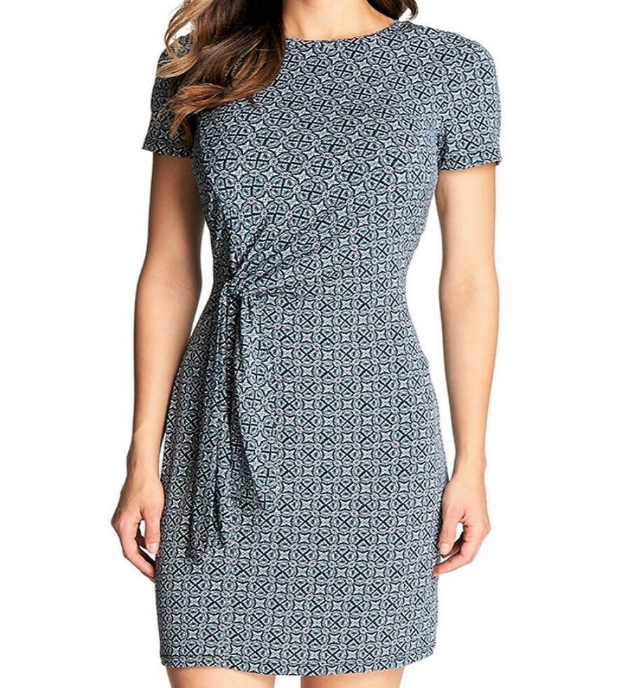 Michael Kors Women's Short Sleeve Above the Knee Dress Blue Size Large