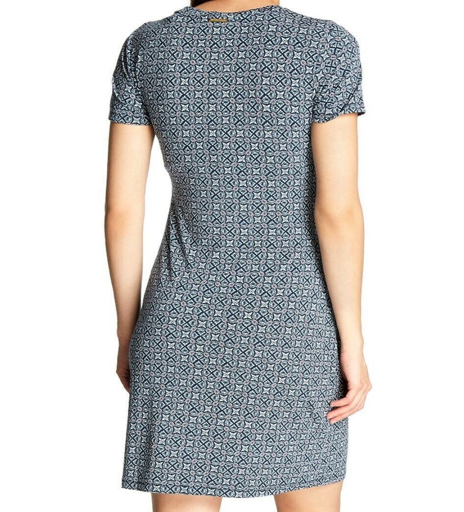 Michael Kors Women's Short Sleeve Above the Knee Dress Blue Size Large