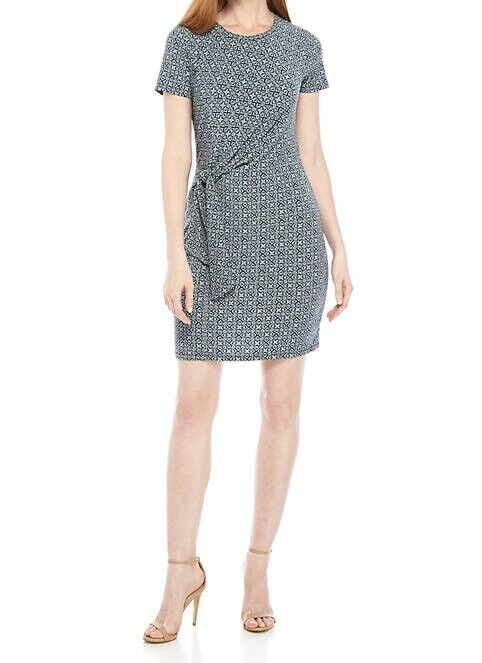 Michael Kors Women's Short Sleeve Above the Knee Dress Blue Size Large