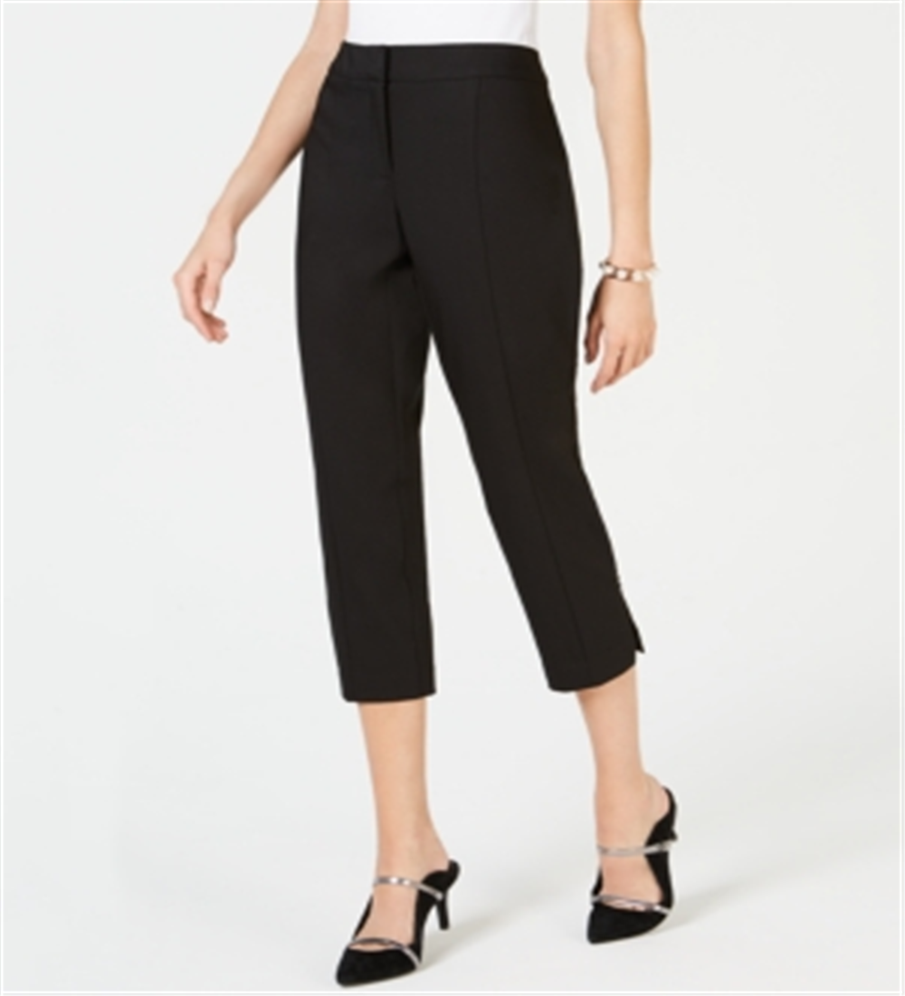 Alfani Women's Front Tab Slim Stretch Dress Pants Black Size 14