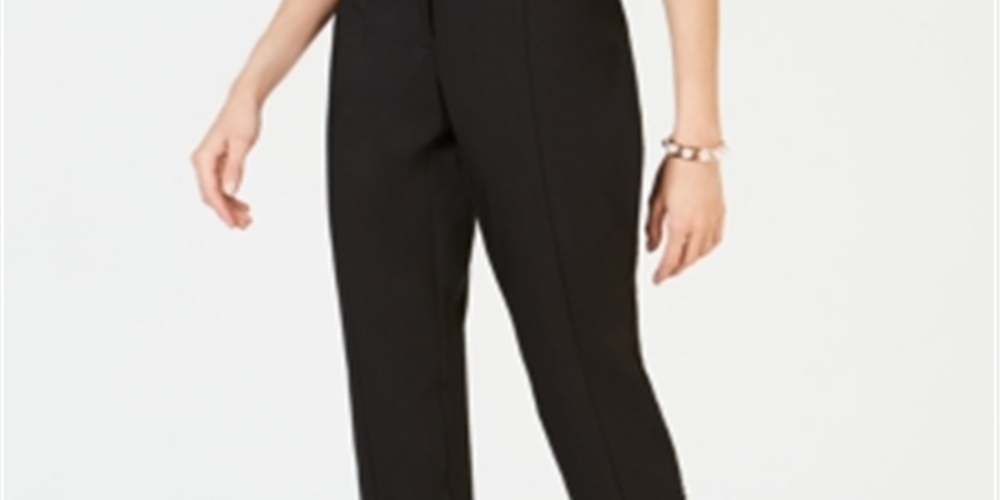 Alfani Women's Front Tab Slim Stretch Dress Pants Black Size 14