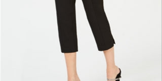 Alfani Women's Front Tab Slim Stretch Dress Pants Black Size 14