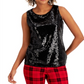 Charter Club Women's Sequined Tank Top Black Size Large