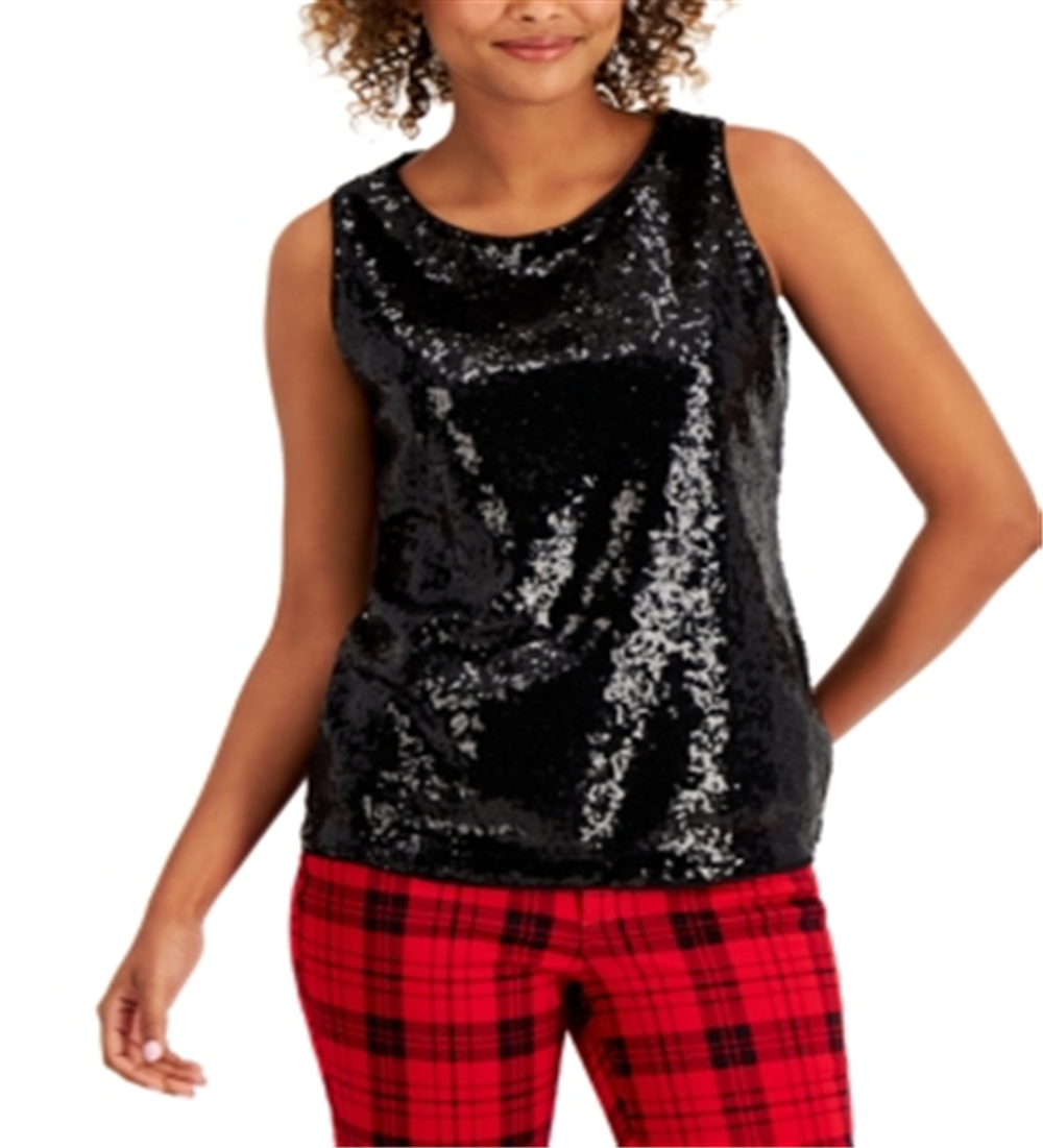 Charter Club Women's Sequined Tank Top Black Size Large