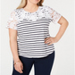 Charter Club Women's Plus Embroidered Striped T-Shirt White Size 2X