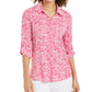Charter Club Women's Printed Button Front Top Pink Size Small