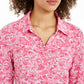Charter Club Women's Printed Button Front Top Pink Size Small