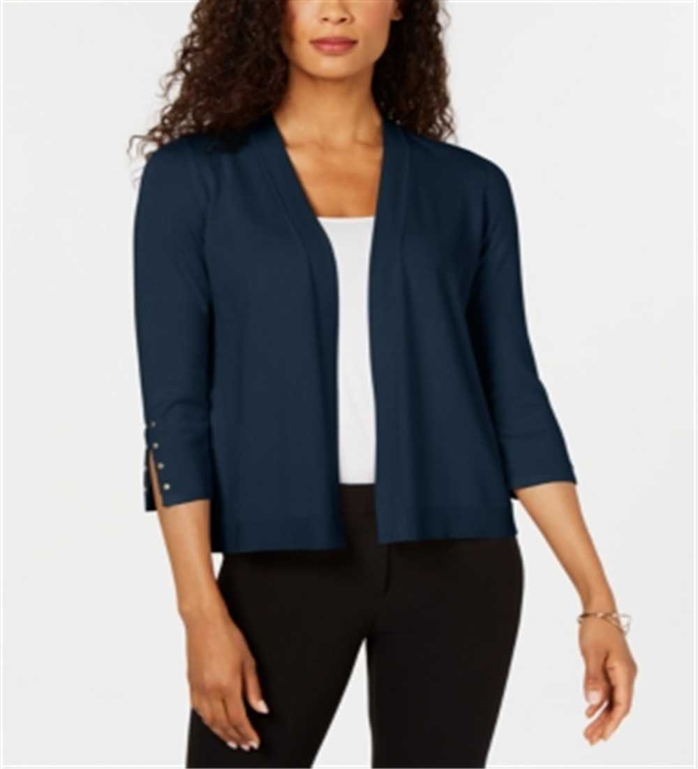 JM Collection Women's Studded Open Front Cardigan Blue Size XX-Large