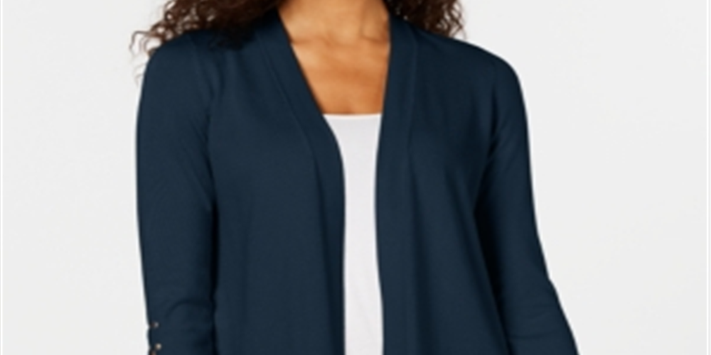 JM Collection Women's Studded Open Front Cardigan Blue Size XX-Large