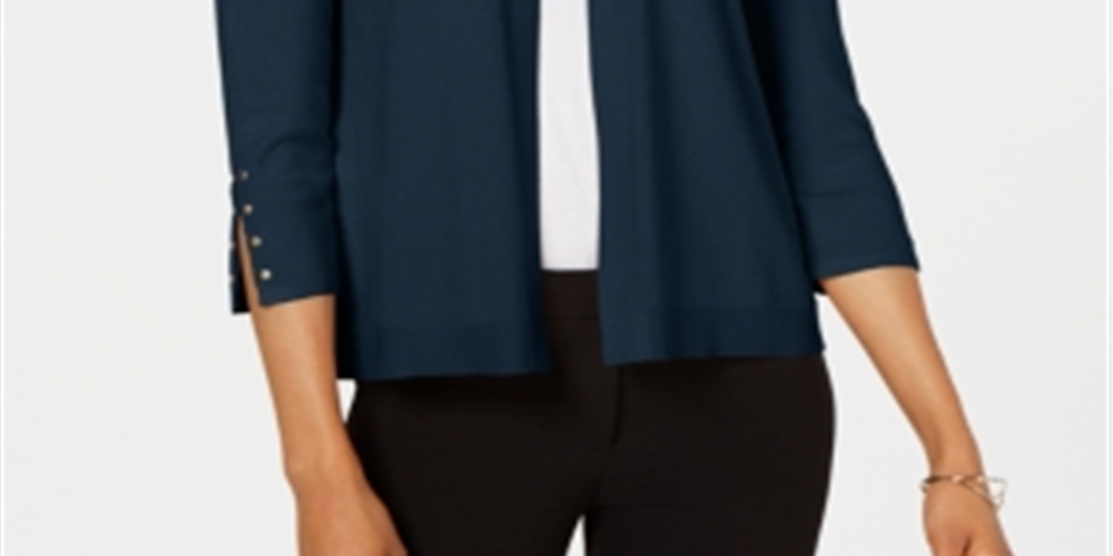 JM Collection Women's Studded Open Front Cardigan Blue Size XX-Large