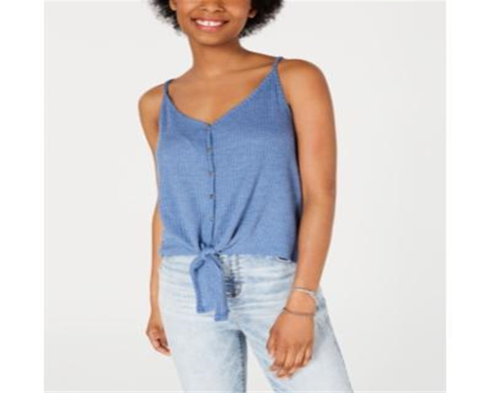 Hippie Rose Women's New Tie Button Front Tank Top Blue Size Small