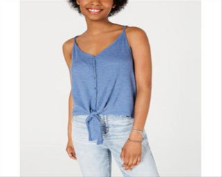 Hippie Rose Women's New Tie Button Front Tank Top Blue Size Small