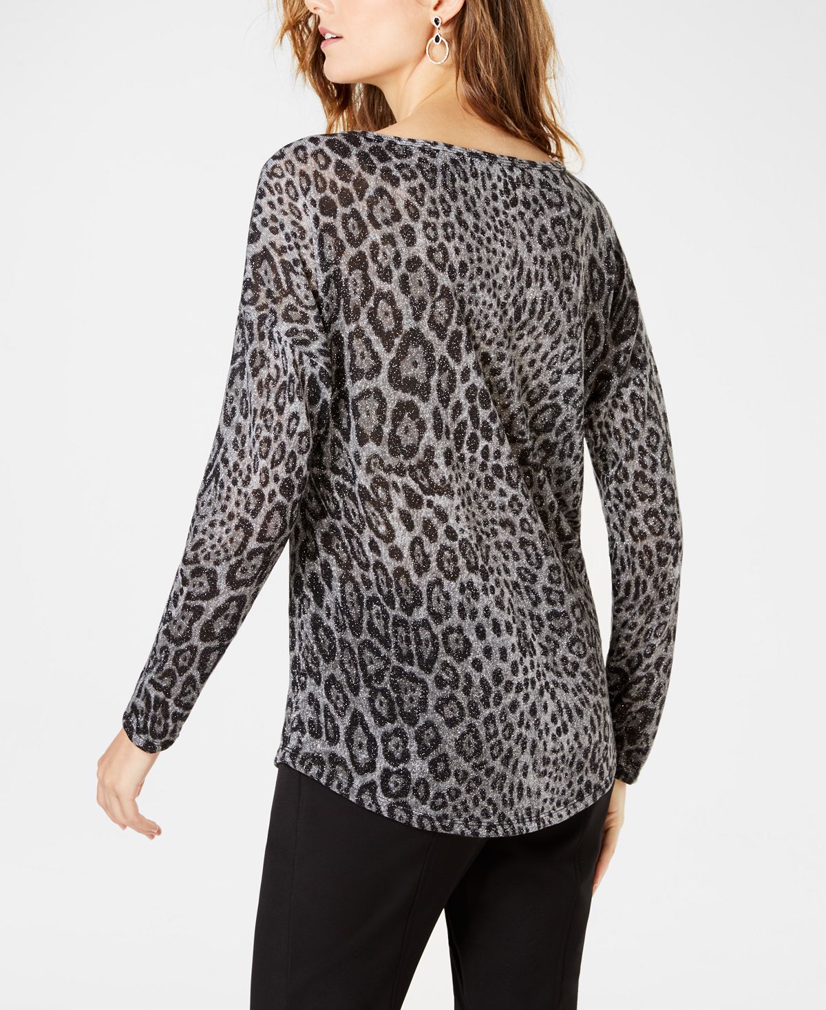 INC International Concepts Women's Metallic Cheetah Top Gray Size S