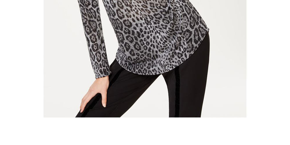 INC International Concepts Women's Metallic Cheetah Top Gray Size S