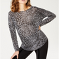 INC International Concepts Women's Metallic Cheetah Top Gray Size S
