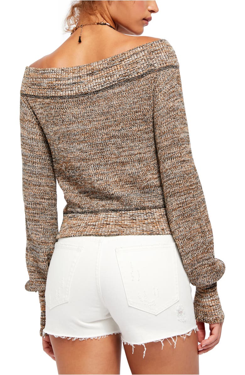 Free People Women's Sugar Rush Off the Shoulder Sweater Verbena Combo - All Brown Size M
