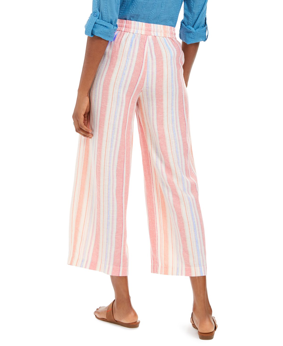 Style & Co Women's Striped Linen Cropped Pants Pink Size XXL