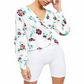 Free People Women's Floral Long Sleeve V Neck Top White Size Medium