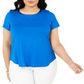 Alfani Women's Plus Satin Trim High Low T-Shirt Blue Size 0X