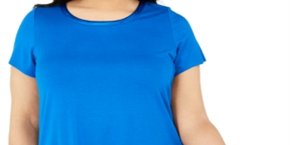 Alfani Women's Plus Satin Trim High Low T-Shirt Blue Size 0X