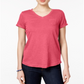 Style & Co Women's V Neck Pocket T-Shirt Pink Size Petite Medium