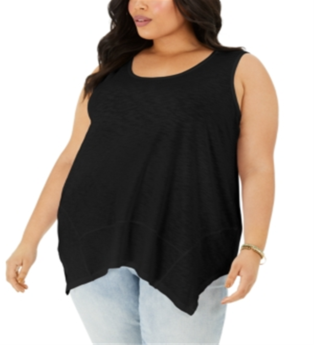 Style & Co Women's  Petite Sleeveless Handkerchief-Hem Top Black Size PXS