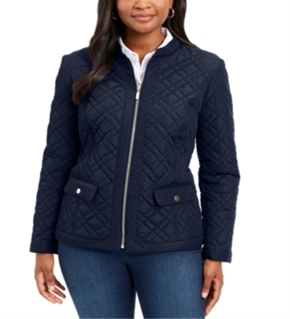 Charter Club Women's Quilted Jacket Blue Size Petite Small